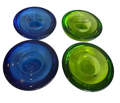 Buy 4  Votive Chunky Bowl Element Glass Candle Holders Portugal 2 Blue 2 Green • 16.92£