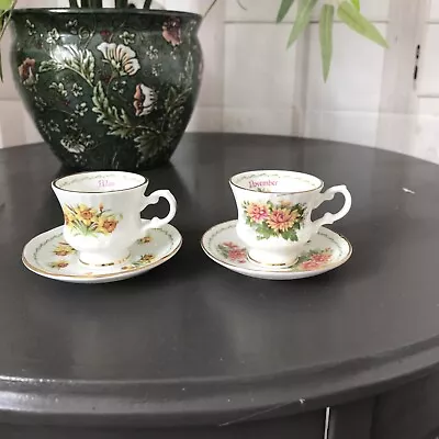 Buy Elizabethan  Set Of Flower Of The Month Miniature Tea Cups And Saucers. • 6£