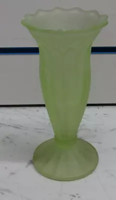 Buy Art Deco Frosted Uranium Green Vaseline Glass Vase Vintage Trumpet Shape Flower • 30£