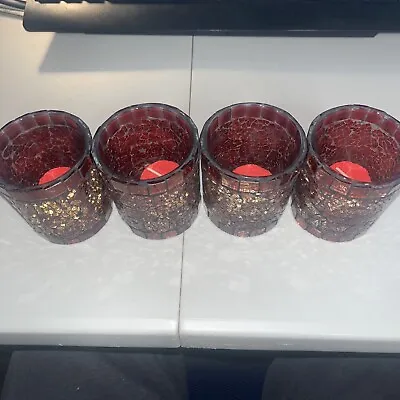 Buy Set Of 4 Mosaic Glass Candle Holder Red And Gold. 3 1/4” Tall 3” Wide • 18.87£