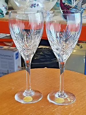 Buy Pair Of Royal Brierley 8 1/4  Berkeley Cut Glass Wine Goblets / Glasses - Signed • 35£