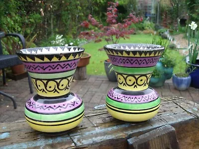 Buy Pair Of Retro/Vintage Quimper Vases With Geometric Pattern 1960s/70s • 20£