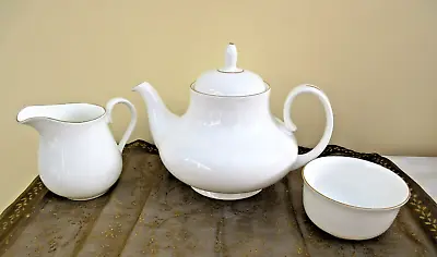 Buy Vintage Crown Fine Bone China Tea Pot , Milk Jug & Sugar Bowl With Gold Trim • 35£