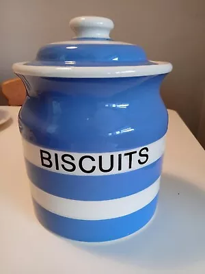 Buy T G Green Cornishware Blue White Biscuits Barrel • 45£