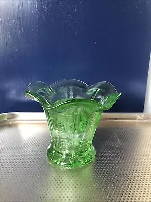 Buy Vintage Art Deco Davidson Green Glass Posey Vase With Flower Frog • 10£