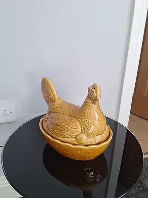 Buy VINTAGE  Pottery Ceramic Golden Hen/ Chicken Egg Holder Storage Pot • 22.50£