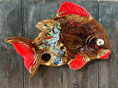 Buy Mid Century Vintage French Vallauris Art Pottery Ceramic Fish Plate Wall Hanging • 34£