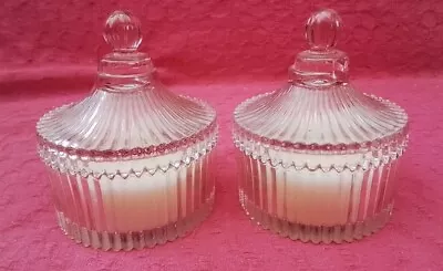 Buy Vintage 2 X  Pink Glass Trinket Box Dish Candle Holder Complete With Candles (b • 12.95£