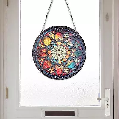 Buy Stained Glass Window Hanging Decor Colorful Floral Decoration Wall Art Ornament • 7.96£