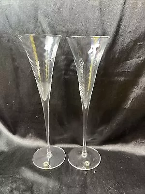 Buy Set Of 2 Optical Swirl 11”Clear Crystal Champagne Flutes Swirl Glasses Romonia • 33.07£