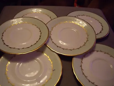 Buy 6 Tuscan Fine English Bone China Saucers. White With Mint Green & Gold Edge • 2.99£