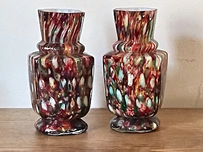 Buy A Pair Of Franz Welz Harlequin Honeycombe Spatter Glass Posey Vases • 19.99£
