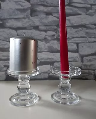 Buy VINTAGE !!! SET Of 2 - CLEAR GLASS Candle Holders - Size: 9cm Tall / 8,5cm Diam. • 15.99£