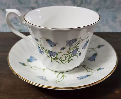 Buy HM Royal Sutherland Blue Bell Harebell Ribbed Tea Cup & Saucer Bone England • 22.77£