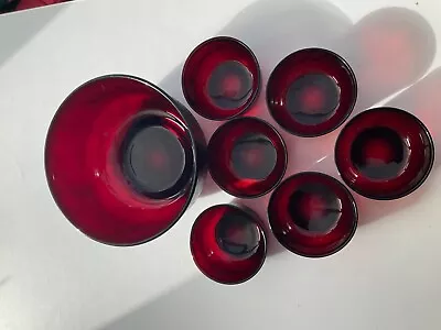 Buy Vintage Deep Red Fruit Bowl Set With One Large Bowl And 6 Small Matching Dishes • 9£