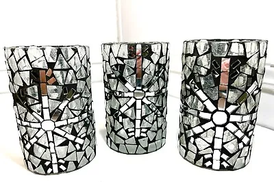 Buy Set Of 3 Mosaic Snowflake Design Pillar Candle Holders 6  Tall X 3 3/4 Diameter • 31.62£