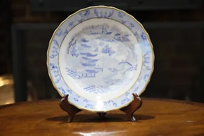 Buy Antique Miles Mason Pottery Willow Pattern Plate With Gilded Rim, C.1800 • 35£