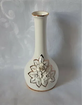 Buy Crown Staffordshire Vase Bone China Bud Vase Hand Finished Gold & White Flowers • 16.95£