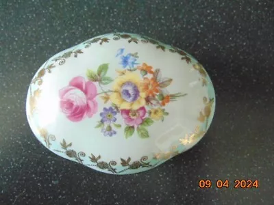 Buy Dresden China Small Lidded Pot. 24k Trim.  Floral With Pale Blue Edging • 5£