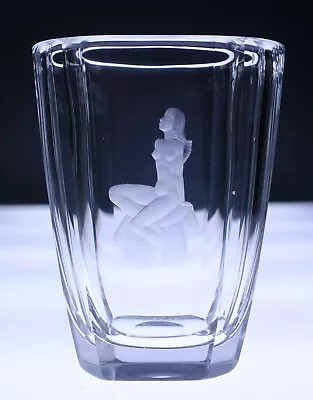 Buy Vintage Orrefores Sven Palmquist Etched Seated Nude Glass Vase Swedish Art Deco • 168.17£