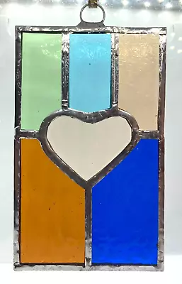 Buy F198 Stained Glass Suncatcher Hanging Panel 15cm Rustic Heart Multi • 17£