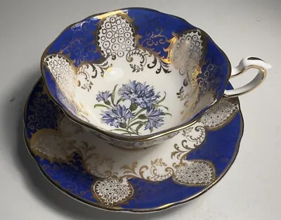 Buy Vintage Paragon Bone China Blue & Gold Cornflower Cup & Saucer Lovely Condition. • 22£
