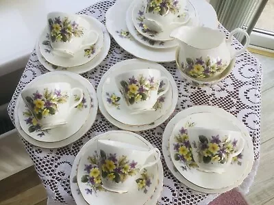 Buy Springfield Vintage Bone China Yellow Primrose & Purple Floral 21 Piece  Tea Set • 35£