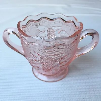 Buy Pink Depression Glass Cup Dessert Bowl Double Handle Textured Leaf Berry Vintage • 14.16£