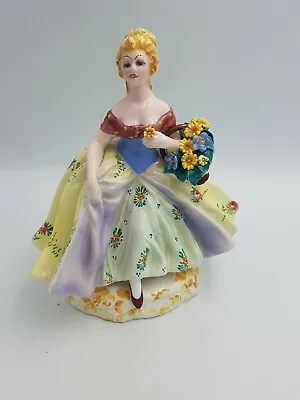 Buy Vintage Italy Bassano Pottery Hand Painted Lady With Flowers Figurine Ornament • 27.99£