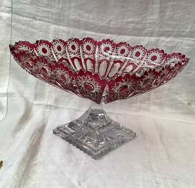 Buy Cranberry Crystal Pedestal Bowl, 10” / 25.5 Cm Square, Vintage C 1980 • 65£