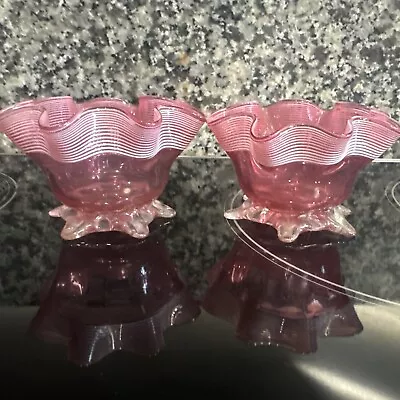 Buy Pair Of Antique Victorian Cranberry Glass Small Bowls Stevens And Williams • 24£