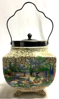 Buy Vintage Tea Caddy Ceramic Sandland Hanley Staffordshire Yeoman Plate EPNS Trim • 14.99£