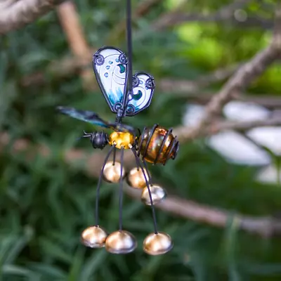 Buy Glass Wing Fancy Honeybee Bobbin' Bells Wind Chimes Hanging Ornament Home • 6.99£