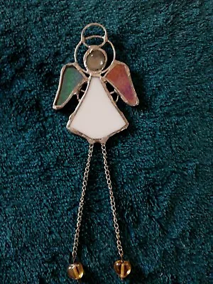 Buy Stained Glass And Silver Metal Angel.  Suncatcher.  Height  8 Inches  • 12£
