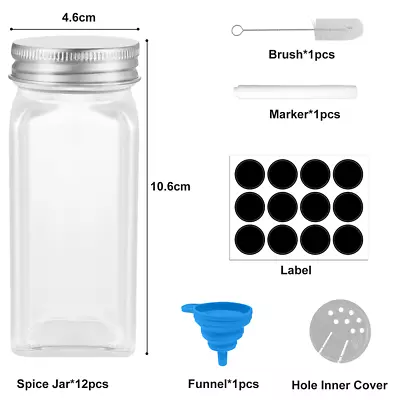 Buy 12/24x GLASS SPICE JARS WITH SHAKER LIDS STORAGE BOTTLES CONTAINER POTS AIRTIGHT • 8.99£
