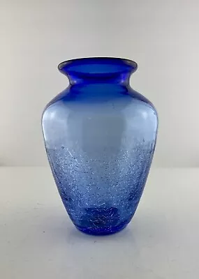 Buy Blenko VTG Vase Blue Crackle Glass Vase Ascending To Clear Blue Cobalt Rim 1960s • 30.73£