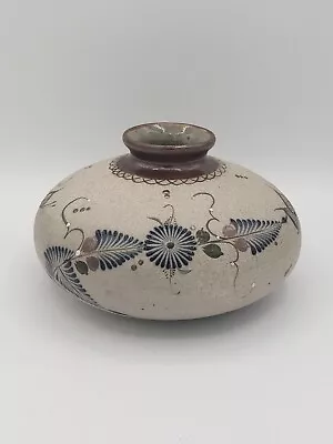 Buy Vintage Tonala  Folk Art Pottery Sandstone Vase Signed Mexico Butterflies     • 17£