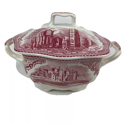 Buy Vintage Pot Creamware Burgundy White Sugar Dish Bowl With Lid Kirkstall Abbey • 21.98£