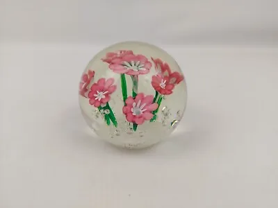 Buy Glass Paperweight With Pink Flowers Inside Decorative Bubbles 668g T590 • 12.99£