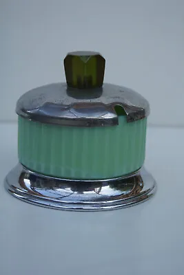Buy A Lovely Vintage Green Glass & Chrome Plated Preserve/jam Pot. • 14.99£