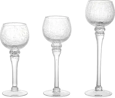 Buy Long Stem Tealight Candle Holder -  Set Of 3 Tall Glass Candle Holder, Clear Cra • 47.94£