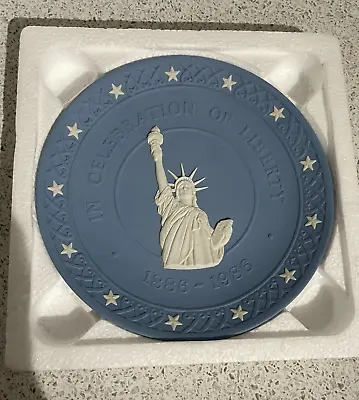 Buy Wedgwood Blue Jasperware Plate  In Celebration Of Liberty 1886-1986  Boxed • 21£