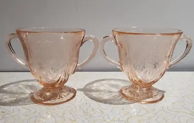 Buy 2 Hazel Atlas Royal Lace Pink Depression Glass 1930's Sugar Bowl /double Handled • 10£