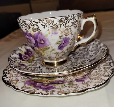 Buy Ashley Fine Bone China 22KT Gold Antique Tea Cup , Saucer And Side Plate • 8.23£