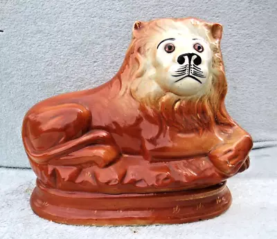 Buy Antique Staffordshire 12  Lion Figurine With Glass Eyes By Sadler Burslem Vgc • 44.99£
