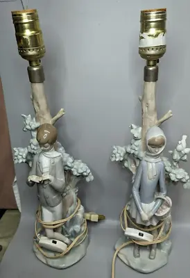 Buy Pretty Pair Of Vintage Lladro Porcelain Boy & Girl Figures Electric Lamps Works • 161.47£