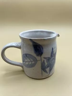 Buy Pottery Jug Vintage Gray With Cobalt Blue Flowers And Leaves • 19.30£