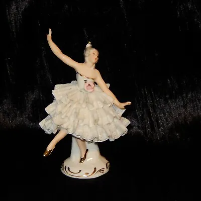 Buy Dresden Lace Dancing Lady Figure Dress Vintage Porcelain German Ballet Victorian • 56.88£