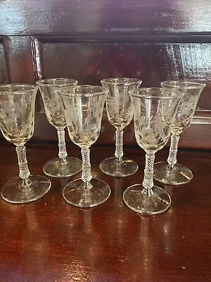 Buy Libbey Rock Sharpe Blossoms 1940’s Cut Stem Cordial Sherry Glasses 4 3/8” Set 6 • 49.26£