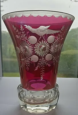 Buy ANTIQUE BOHEMIAN ENGRAVED FLASH RED SPAR GLASS.c1890 • 279.99£